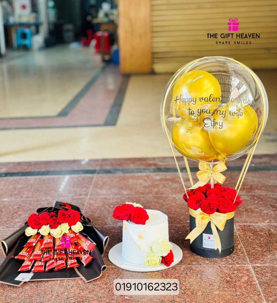 Balloon Bouquet, Cake & Chocolate Bouquet