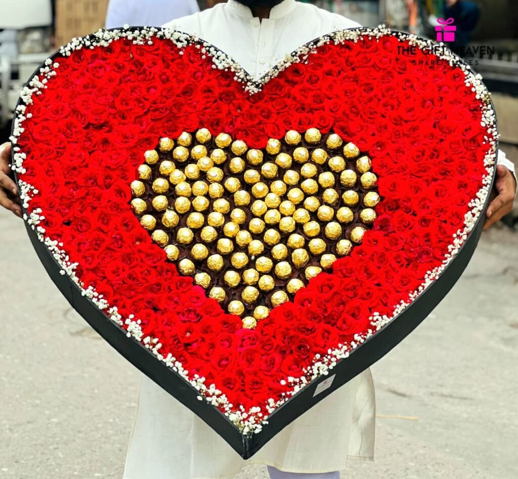 Heart shape red rose and Ferrero Rocher luxury gift box in Bangladesh