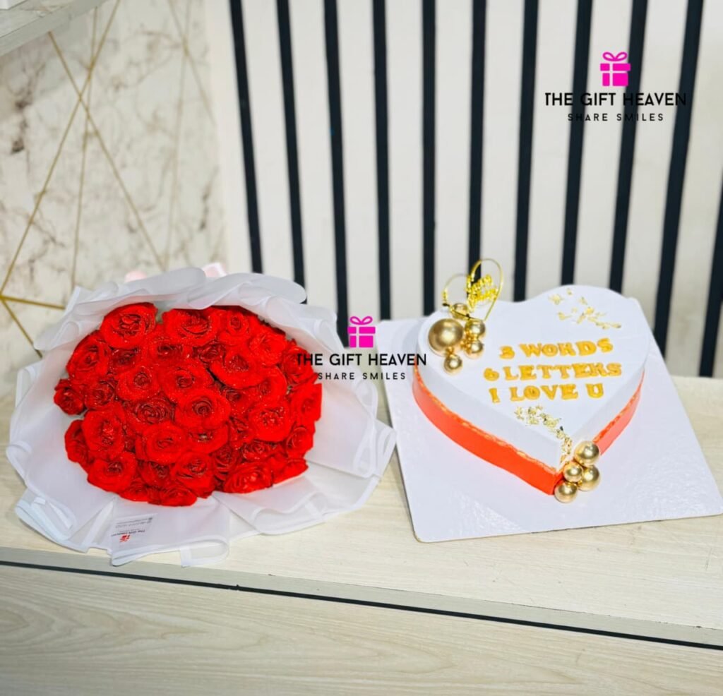 Customize Cake And Flower Bouquet