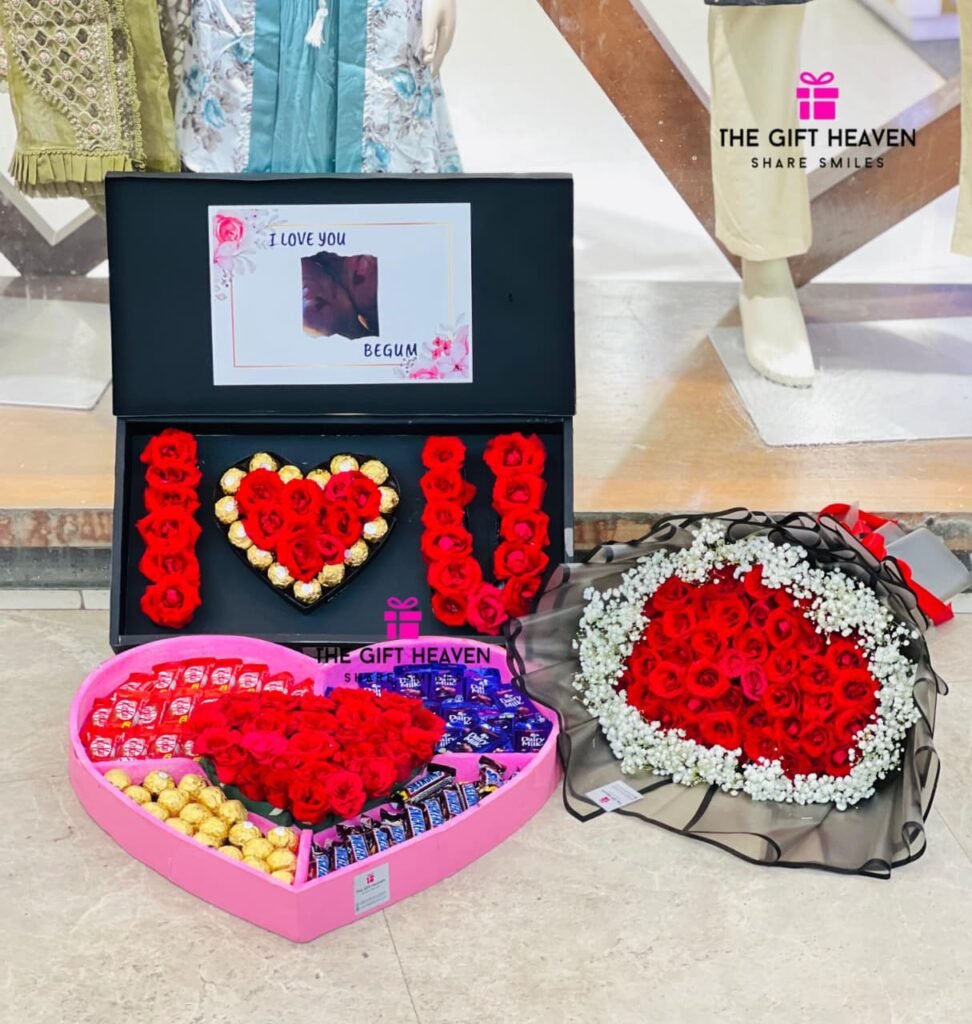 Luxury romantic love gift box with roses and chocolates in Bangladesh